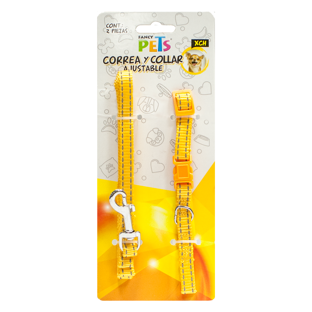 Juego collar-correa nylon bandas reflejantes extra chico