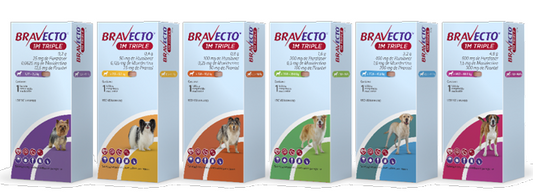 Bravecto TRIPLE para PERROS, tab. 1 mes