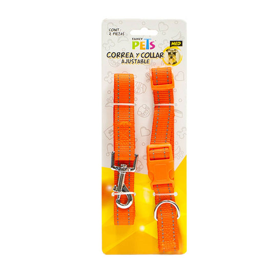 Juego collar-correa para perros nylon bandas reflejantes chico