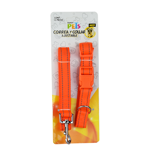 Juego collar-correa nylon bandas reflejantes grande