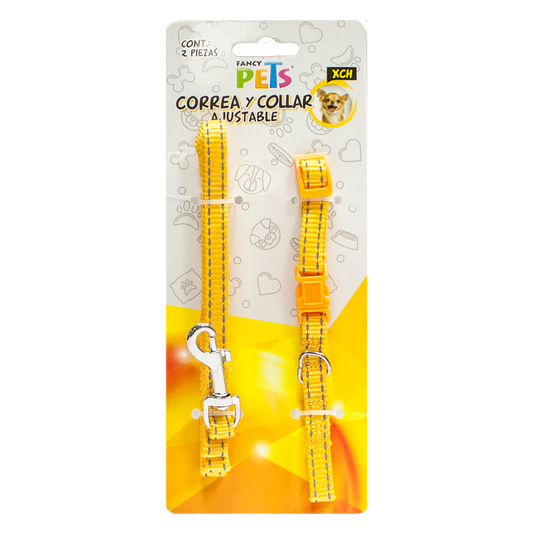 Juego collar-correa nylon bandas reflejantes extra chico